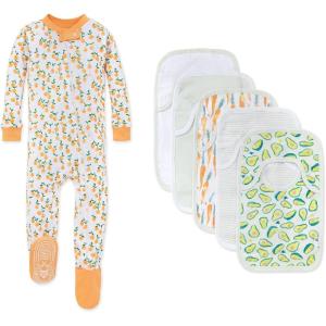 imageBurts Bees Baby babygirls Zipup Footed Sleeper Pj ampamp Set of Bibs Gift Bundle 100 Organic CottonOranges Avocados  Carrots