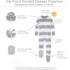 imageBurts Bees Baby babyboys Sleeper Pjs 100 Organic Cotton Onepiece Footie Zip Up Jumpsuit Snug Fit PajamasHeather Grey Rugby Stripe