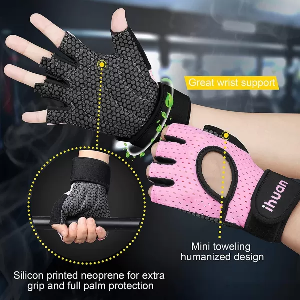 ihuan Breathable Weight Lifting Gloves: Fingerless Workout Gym Gloves with Wrist Support | Enhance Palm Protection | Extra Grip for Fitness | Lifting | Training | Rowing | Pull-ups