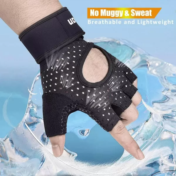 ihuan Breathable Weight Lifting Gloves: Fingerless Workout Gym Gloves with Wrist Support | Enhance Palm Protection | Extra Grip for Fitness | Lifting | Training | Rowing | Pull-ups