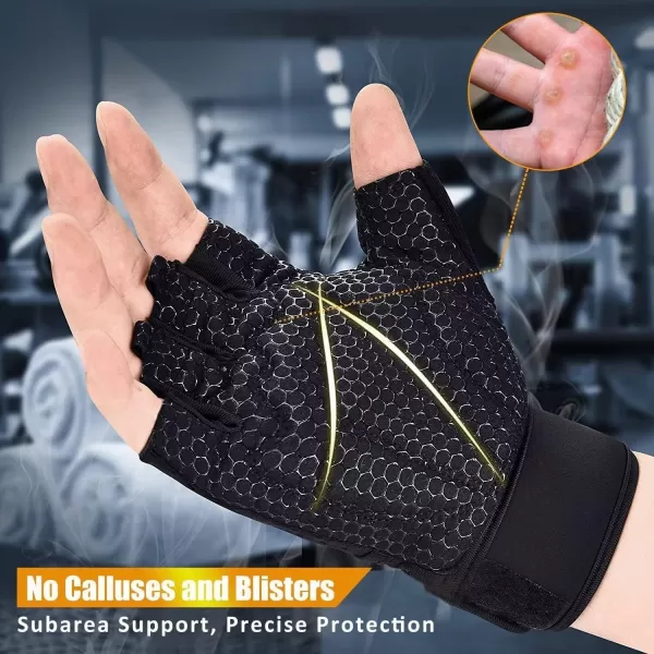 ihuan Breathable Weight Lifting Gloves: Fingerless Workout Gym Gloves with Wrist Support | Enhance Palm Protection | Extra Grip for Fitness | Lifting | Training | Rowing | Pull-ups