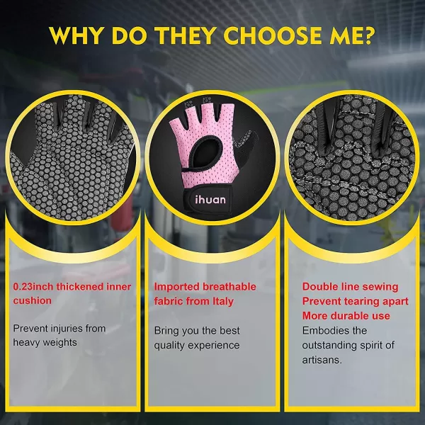 ihuan Breathable Weight Lifting Gloves: Fingerless Workout Gym Gloves with Wrist Support | Enhance Palm Protection | Extra Grip for Fitness | Lifting | Training | Rowing | Pull-ups