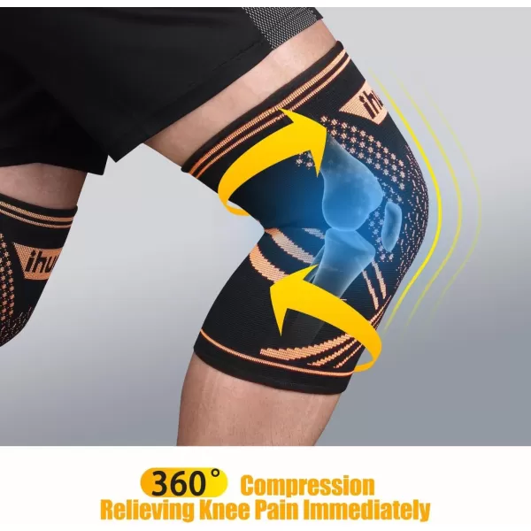ihuan Copper Knee Braces Sleeves for Knee Pain Women Men - Compression Knee Brace Support for Working, Running, Workout