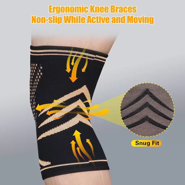 ihuan Copper Knee Braces Sleeves for Knee Pain Women Men - Compression Knee Brace Support for Working, Running, Workout
