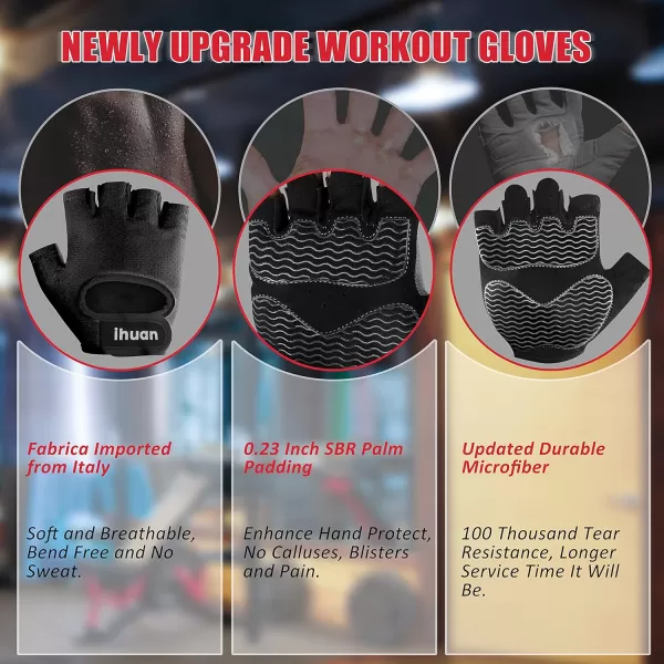 ihuan Lightweight Breathable Workout Gloves - Partition Palm Protection Gym Gloves | Enhance Grip Weight Lifting Gloves for Exercise | Fitness | Cycling Men &amp; Women