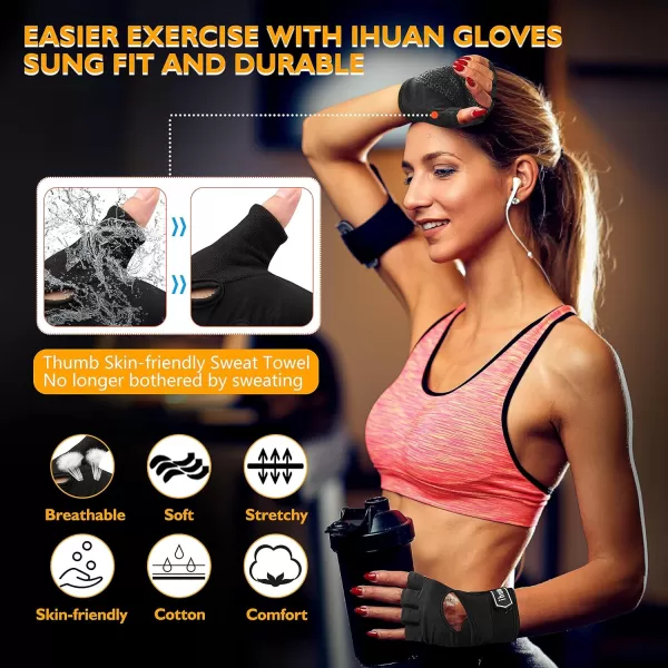 ihuan New Breathable Workout Gloves for Women &amp; Men - No More Sweaty &amp; Full Palm Protection Gym Exercise, Fitness, Weightlifting, Pull-ups, Deadlifting, Rowing