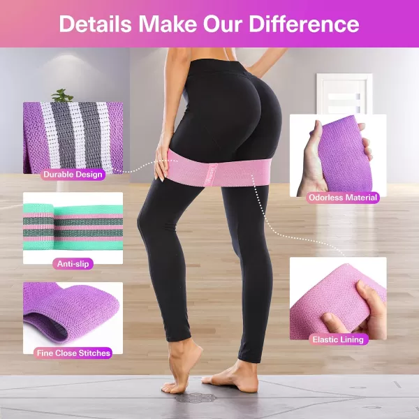 ihuan Resistance Bands for Legs and Butt, 3 Levels Exercise Band, Anti-Slip &amp; Roll Elastic Workout Booty Bands for Women Squat Glute Hip Training