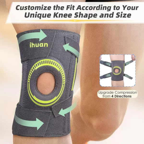 ihuan Upgrade 6 Adjustable Straps Knee Brace, Fast Injury Recovery, with Side Stabilizer &amp; Patella Gel Pads - Maximum Knee Pain Support Women, Men