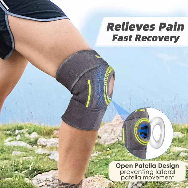 ihuan Upgrade 6 Adjustable Straps Knee Brace, Fast Injury Recovery, with Side Stabilizer &amp; Patella Gel Pads - Maximum Knee Pain Support Women, Men