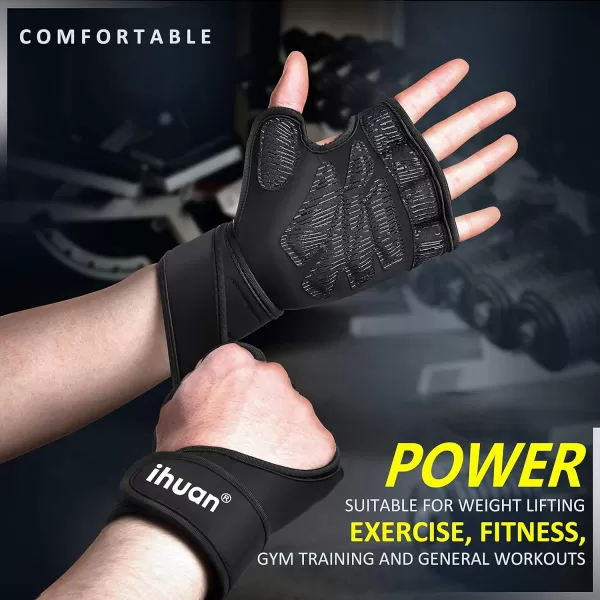 ihuan Weight Lifting Gym Workout Gloves with Wrist Wrap Support for Men &amp; Women, Full Palm Protection, for Weightlifting, Training, Fitness, Exercise, Pull ups