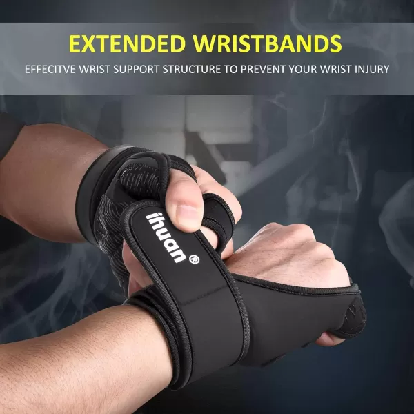 ihuan Weight Lifting Gym Workout Gloves with Wrist Wrap Support for Men &amp; Women, Full Palm Protection, for Weightlifting, Training, Fitness, Exercise, Pull ups