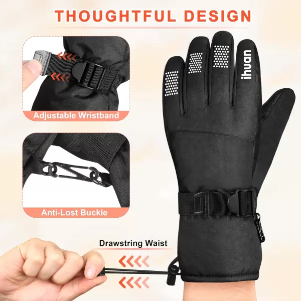 ihuan Winter Gloves Waterproof Windproof Mens Women - Warm Gloves Cold Weather, Touch Screen Fingers, Driving Biking Running