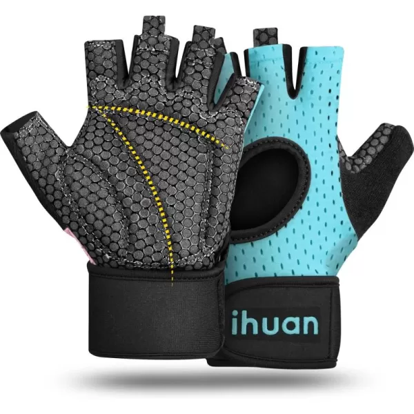ihuan Breathable Weight Lifting Gloves: Fingerless Workout Gym Gloves with Wrist Support | Enhance Palm Protection | Extra Grip for Fitness | Lifting | Training | Rowing | Pull-ups