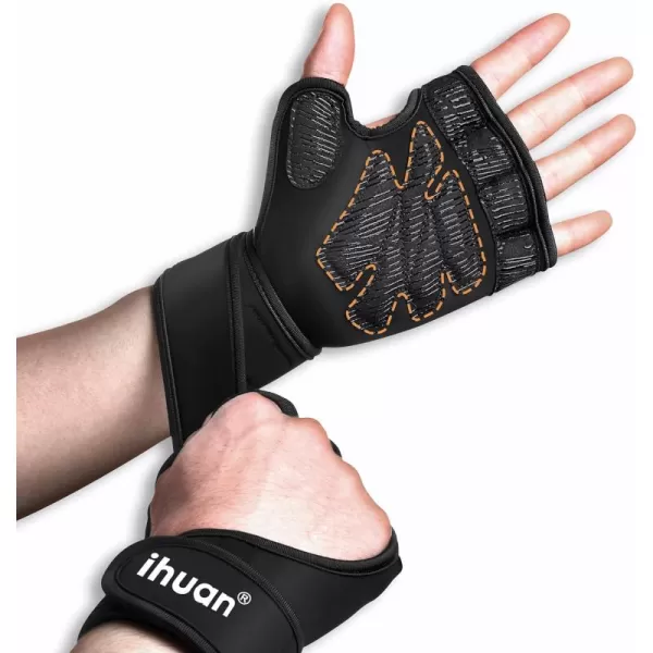 ihuan Weight Lifting Gym Workout Gloves with Wrist Wrap Support for Men &amp; Women, Full Palm Protection, for Weightlifting, Training, Fitness, Exercise, Pull ups