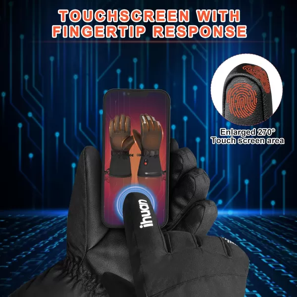 ihuan Waterproof Heated Gloves for Men Women - 5000mah Rechargeable Winter Heating Gloves, Touchscreen Electric Gloves Ski