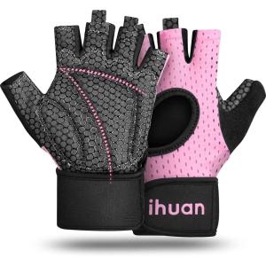 imageihuan Breathable Weight Lifting Gloves Fingerless Workout Gym Wrist Support  Enhance Palm Protection  Extra Grip for Fitness Training  Rowing  Pullupspink
