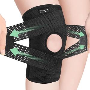 imageihuan Knee Braces for Knee Pain Women Men  Open Patella Knee Compression Sleeve with Adjustable Straps for Working Out Knee Support with Side Stabilizers for Meniscus Tear MCL ACL ArthritisBlack