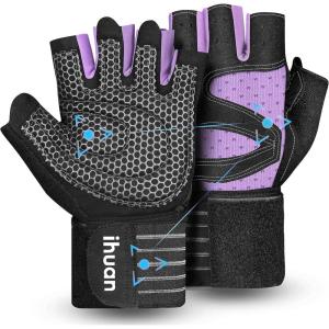 imageihuan Ventilated Weight Lifting Gym Workout Gloves with Wrist Wrap Support for Men ampamp Women Full Palm Protection for Weightlifting Training Fitness Hanging Pull upsPurple