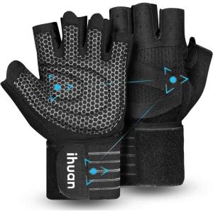 imageihuan Ventilated Weight Lifting Gym Workout Gloves with Wrist Wrap Support for Men ampamp Women Full Palm Protection for Weightlifting Training Fitness Hanging Pull upsBlack