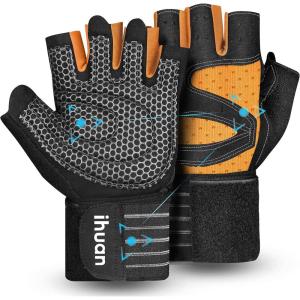 imageihuan Ventilated Weight Lifting Gym Workout Gloves with Wrist Wrap Support for Men ampamp Women Full Palm Protection for Weightlifting Training Fitness Hanging Pull upsOrange