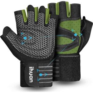 imageihuan Ventilated Weight Lifting Gym Workout Gloves with Wrist Wrap Support for Men ampamp Women Full Palm Protection for Weightlifting Training Fitness Hanging Pull upsDark green
