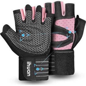 imageihuan Ventilated Weight Lifting Gym Workout Gloves with Wrist Wrap Support for Men ampamp Women Full Palm Protection for Weightlifting Training Fitness Hanging Pull upsPink