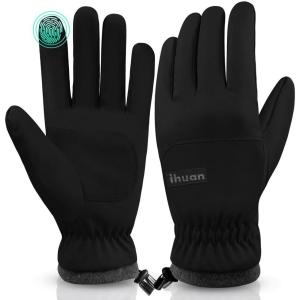 imageihuan Winter Waterproof Ski Gloves Men Women Snow Warm Cycling Cold Weather Driving Biking RunningDark Black