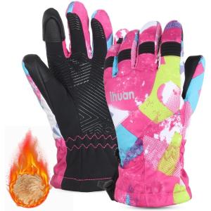 imageihuan Kids Winter Waterproof Ski Gloves Snowboarding Touchscreen Cycling Gloves for Boys Girls As Stocking StuffersRose Red