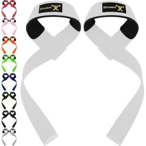 imageihuan Wrist Straps for Weight Lifting  Lifting Straps for Weightlifting  Gym Wrist Wraps with Extra Hand Grips Support for Strength Training  Bodybuilding  DeadliftingWhite