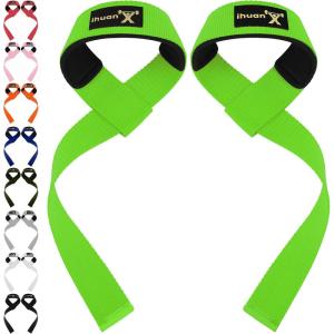 imageihuan Wrist Straps for Weight Lifting  Lifting Straps for Weightlifting  Gym Wrist Wraps with Extra Hand Grips Support for Strength Training  Bodybuilding  DeadliftingSpring Green