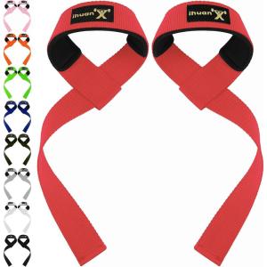 imageihuan Wrist Straps for Weight Lifting  Lifting Straps for Weightlifting  Gym Wrist Wraps with Extra Hand Grips Support for Strength Training  Bodybuilding  DeadliftingDeep Red