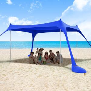 imageihuan Beach Tent Sun Shelter 11X11FT UPF50 with 4 Aluminum Foldable Poles Easy Setup Outdoor Shade Canopy for 8 Person Cool Cabana for Fishing Family Trips Backyard PicnicsDark Blue