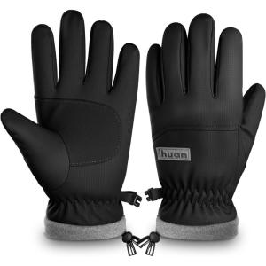 imageihuan Kids Winter Waterproof Ski Gloves Snowboarding Touchscreen Snow Cycling Running Gloves for Boys GirlsDark Black