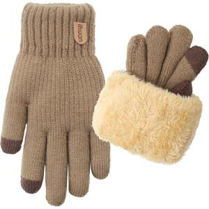imageihuan Women Winter Gloves for Cold Weather Warm Touchscreen Driving Running Cycling Thermal Knit Gloves with Fleece LiningKhaki