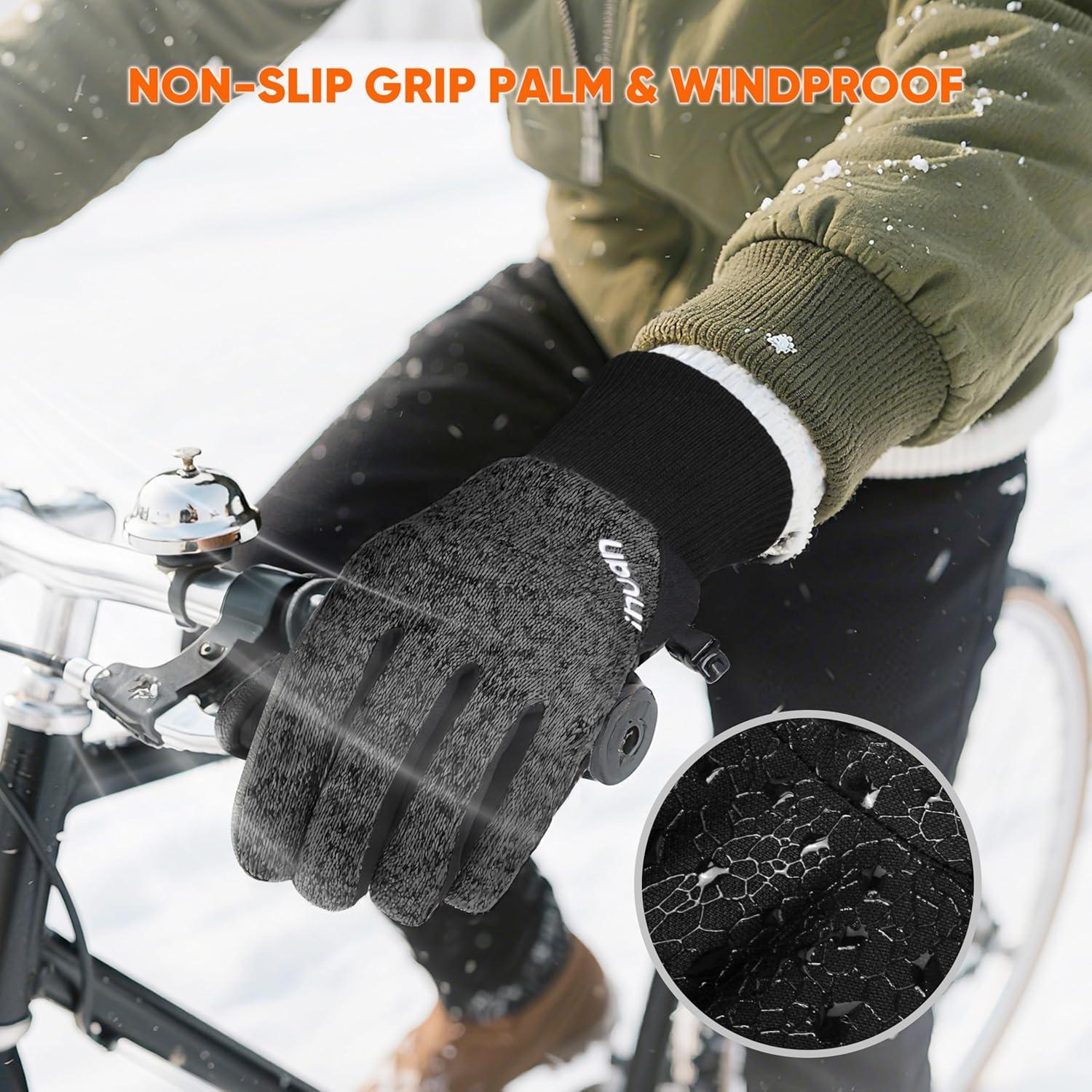 imageihuan Winter Hiking Gloves Women Men Cold Weather Thermal Warm Touch Screen Suit for Running Cycling DrivingDark Black