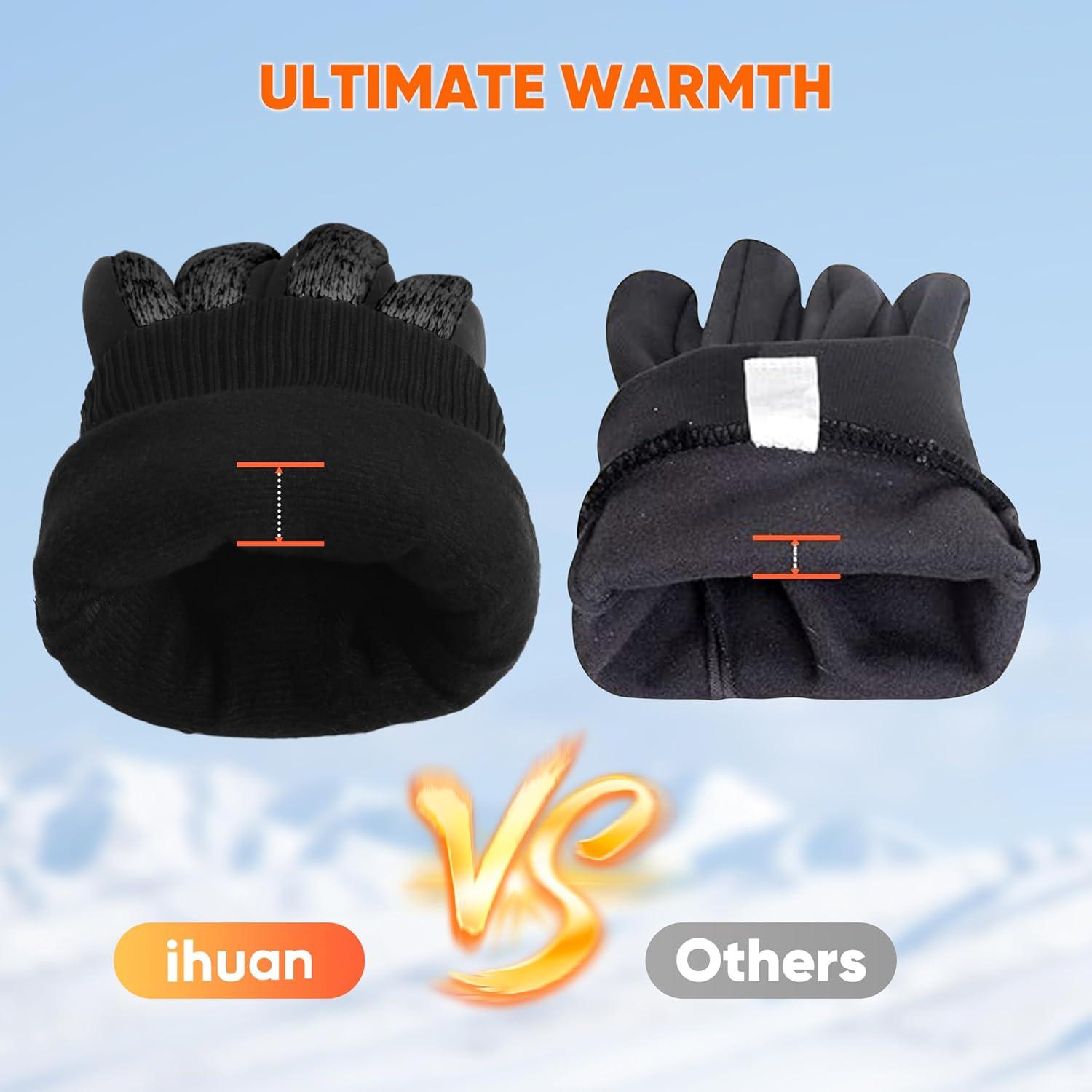 imageihuan Winter Hiking Gloves Women Men Cold Weather Thermal Warm Touch Screen Suit for Running Cycling DrivingDark Black