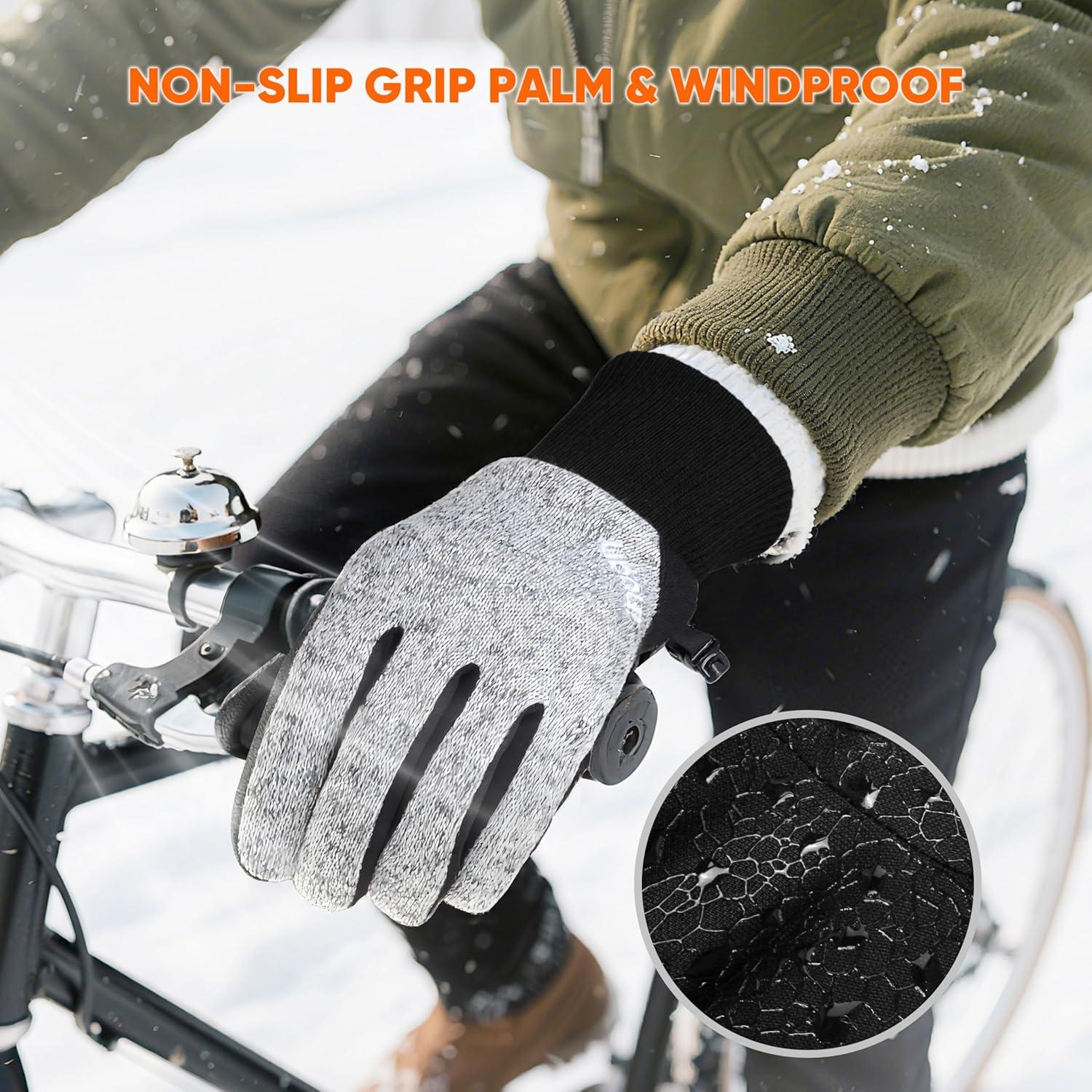 imageihuan Winter Hiking Gloves Women Men Cold Weather Thermal Warm Touch Screen Suit for Running Cycling DrivingGray