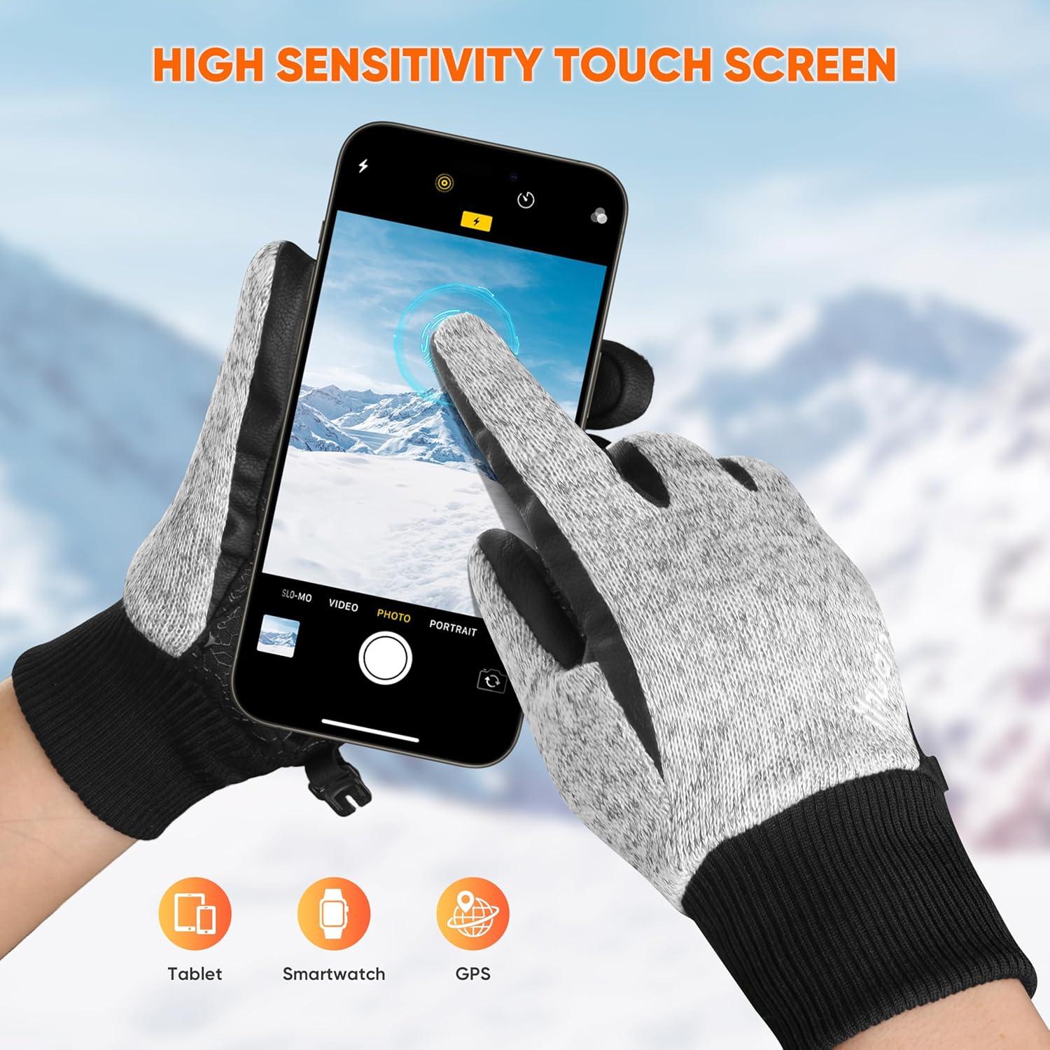 imageihuan Winter Hiking Gloves Women Men Cold Weather Thermal Warm Touch Screen Suit for Running Cycling DrivingGray