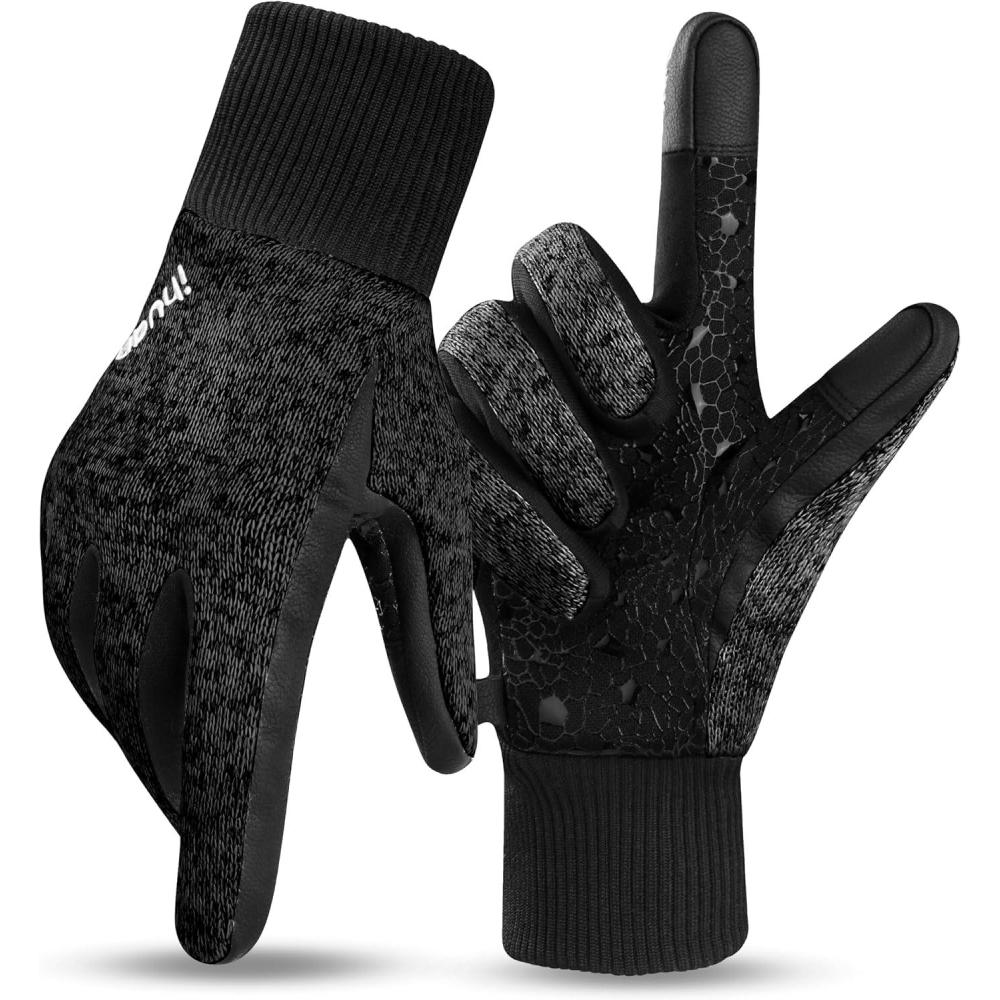 imageihuan Winter Hiking Gloves Women Men Cold Weather Thermal Warm Touch Screen Suit for Running Cycling DrivingDark Black
