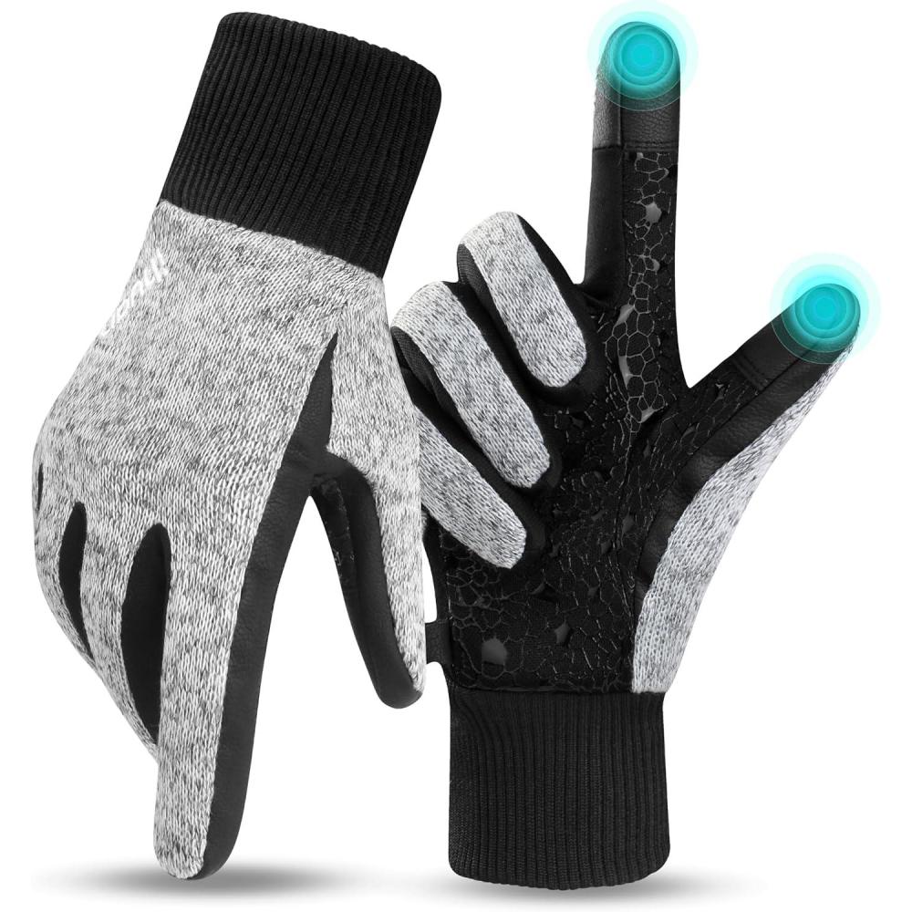 imageihuan Winter Hiking Gloves Women Men Cold Weather Thermal Warm Touch Screen Suit for Running Cycling DrivingGray