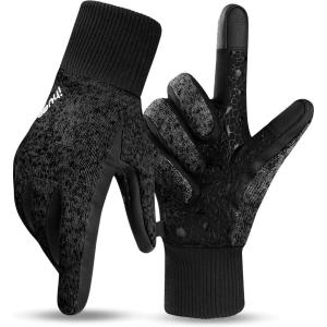 imageihuan Winter Hiking Gloves Women Men Cold Weather Thermal Warm Touch Screen Suit for Running Cycling DrivingDark Black