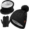 imageihuan Winter Hat Scarf Gloves Warmer Warm Knit Beanie Hat Touch Screen Gloves Set Neck Scarves for WomenBlack