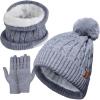 imageihuan Winter Hat Scarf Gloves Warmer Warm Knit Beanie Hat Touch Screen Gloves Set Neck Scarves for WomenGray