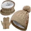 imageihuan Winter Hat Scarf Gloves Warmer Warm Knit Beanie Hat Touch Screen Gloves Set Neck Scarves for WomenKhaki