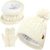 imageihuan Winter Hat Scarf Gloves Warmer Warm Knit Beanie Hat Touch Screen Gloves Set Neck Scarves for WomenWhite