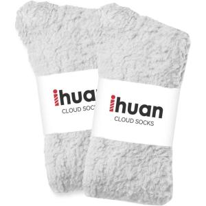 imageihuan Gifts Fuzzy ampamp Cozy Socks Warm Fluffy Cloud Sock For Women Comfy Winter Plush Sleeping Slipper Socks  Super SoftGrey2pairs