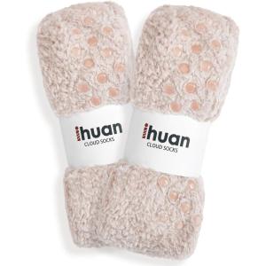 imageihuan Gifts Fuzzy ampamp Cozy Socks Warm Fluffy Cloud Sock For Women Comfy Winter Plush Sleeping Slipper Socks  Super SoftNonslip Oatmeal2pairs