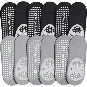image:imageihuan 6 Pairs Pilates Socks for women NonSlip Yoga Socks With GripampStrap for Dance Barre Ballet Fitness Workout593black3grey