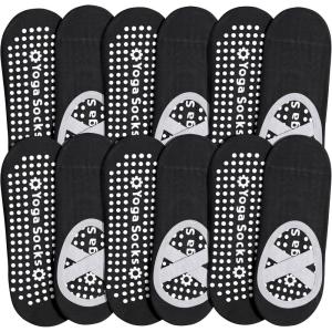 image:imageihuan 6 Pairs Pilates Socks for women NonSlip Yoga Socks With GripampStrap for Dance Barre Ballet Fitness Workout596black