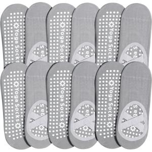 image:imageihuan 6 Pairs Pilates Socks for women NonSlip Yoga Socks With GripampStrap for Dance Barre Ballet Fitness Workout596grey